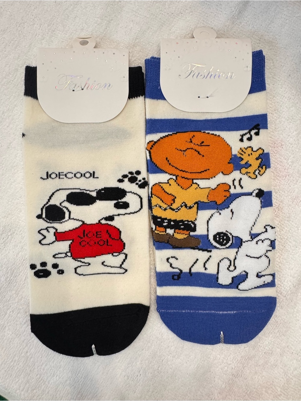 Snoopy Charlie Brown and Joe Cool Set of 2 ankle socks 5-10 shoe size